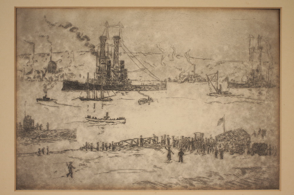 ETCHING - Unsigned harbor view ca. 1920s