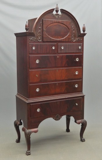 1920's bonnet top mahogany highboy