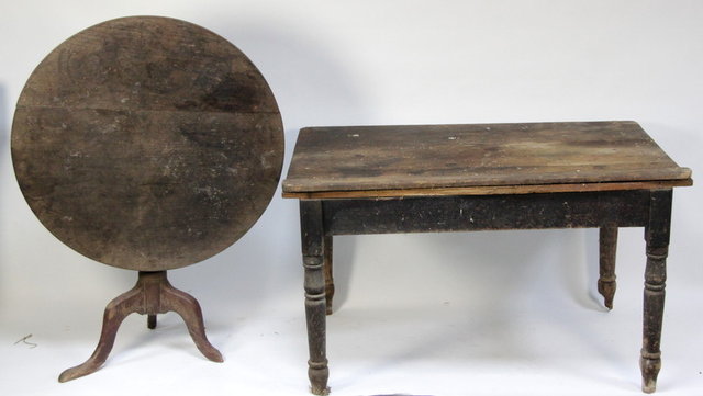 A pine table and a tripod table (both