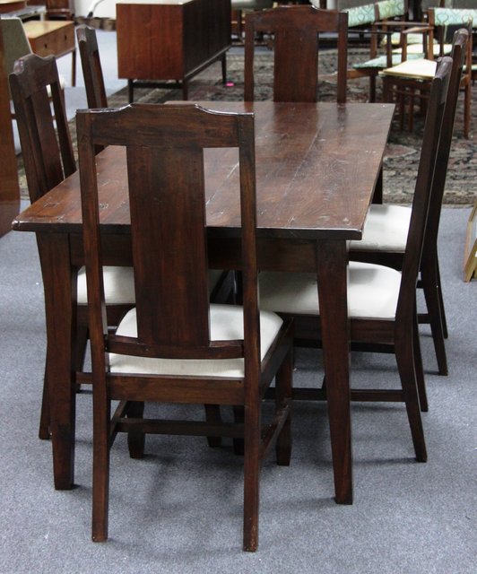 A set of six splat back dining chairs
