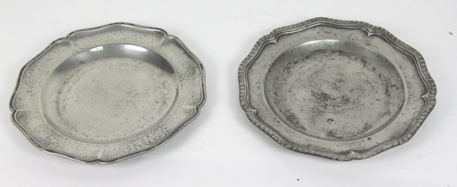 Two wavy edged pewter plates 18th