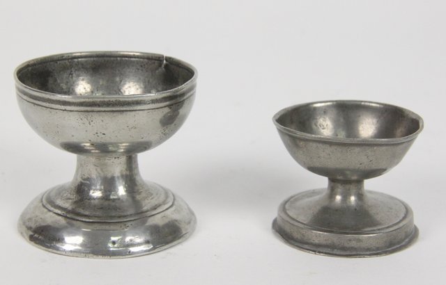 Two pewter cup and capstan salts