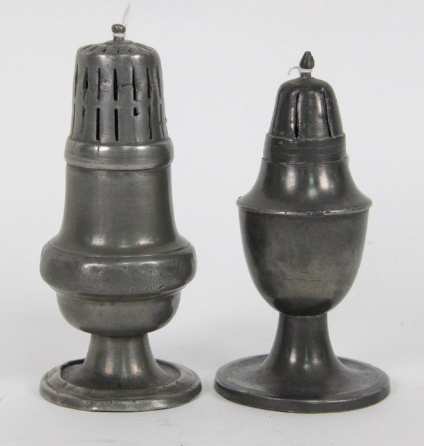 Two pewter casters one of urn form
