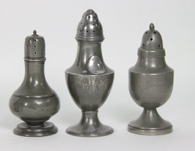 Three 19th Century pewter casters