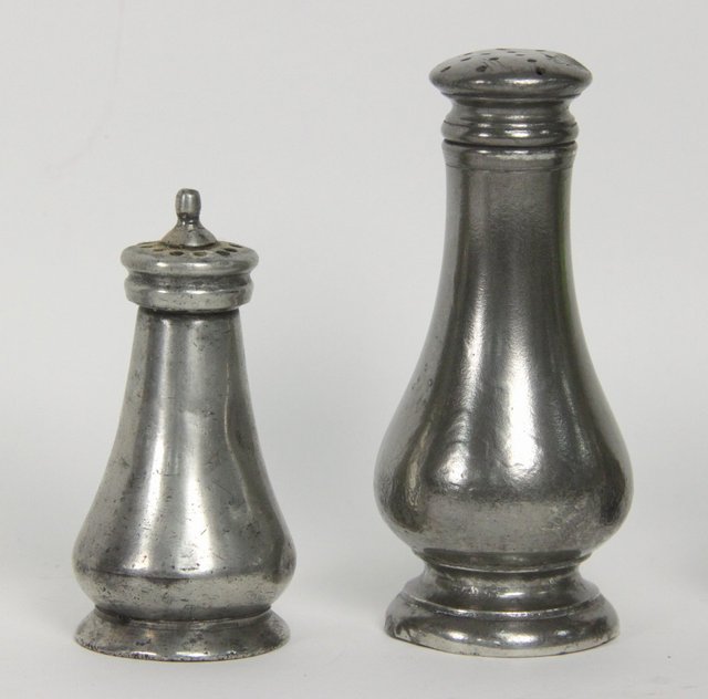 Two pewter casters of baluster