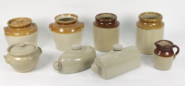 Sundry stoneware jars water bottles