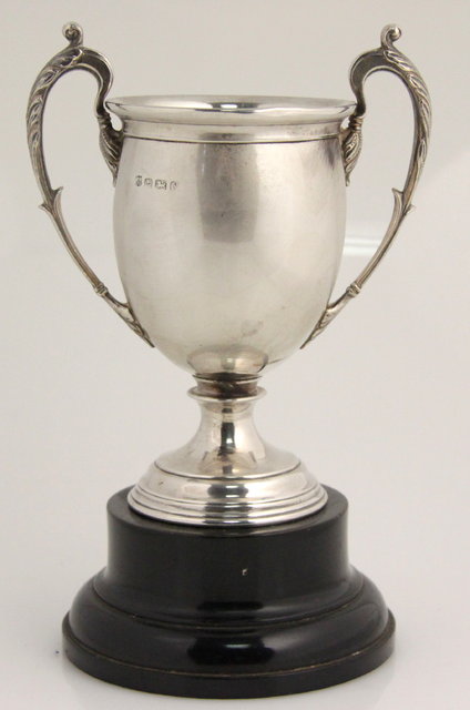 A silver twin-handled trophy cup