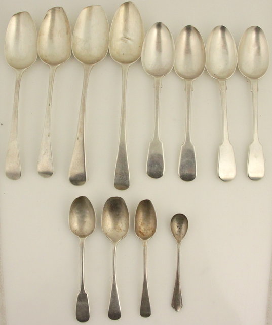 Nine Georgian and later silver spoons