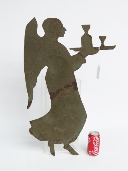 Sheet iron painted angel weathervane.