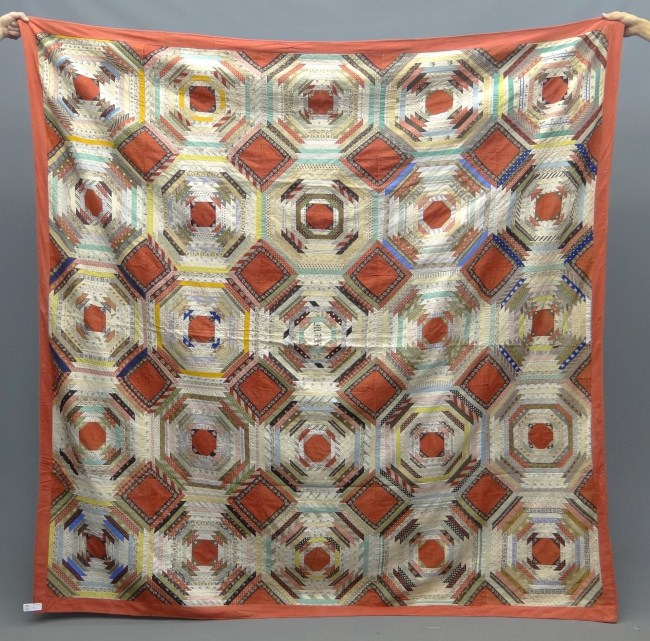 19th c Pineapple Log Cabin quilt  165c9a