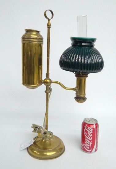 19th c. brass student lamp. Electrified.