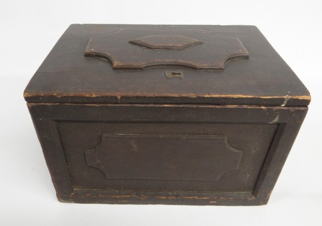 19th c. storage chest in old brown paint.
