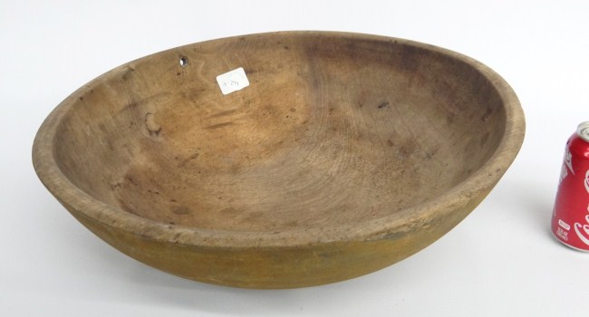 19th c. wooden bowl in old yellow paint.