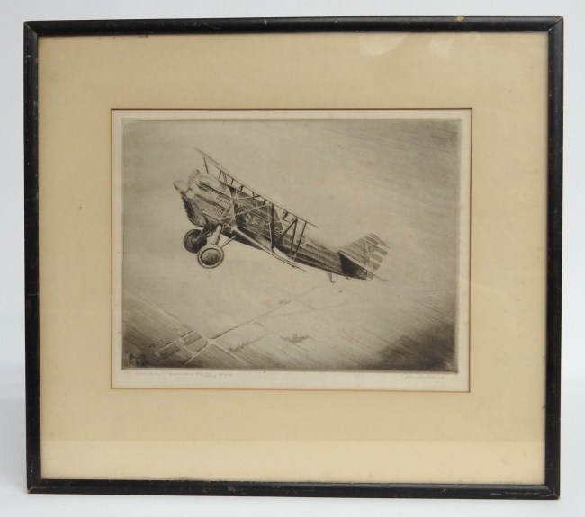 Etching of bi-plane pencil signed John