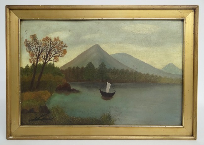 19th c oil on artist board Hudson 165d17