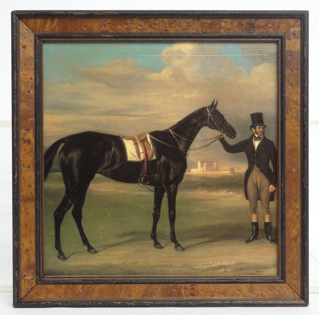20th c. painting (?) man with horse.