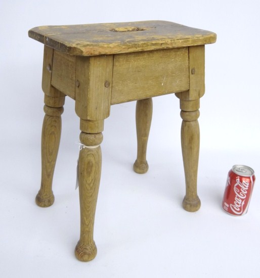 19th c scrubbed pine milking stool  165db6