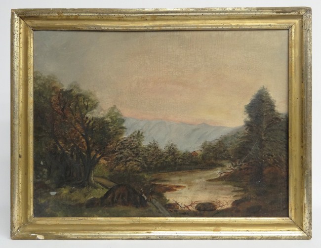 19th c oil on artist board landscape  165dda