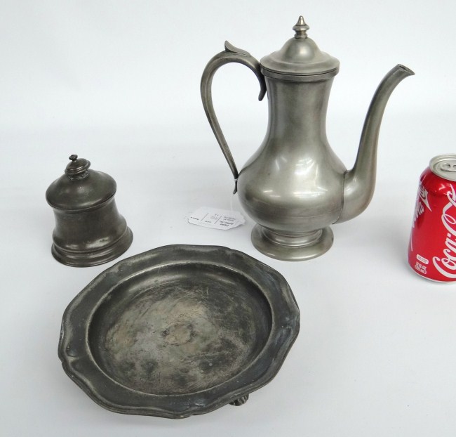 Lot three pieces pewter including