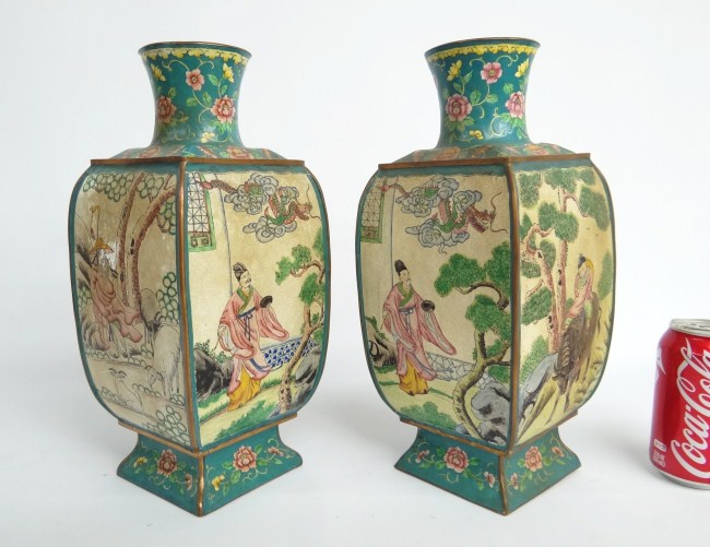 Pair Asian enamel vases. 13 1/2''