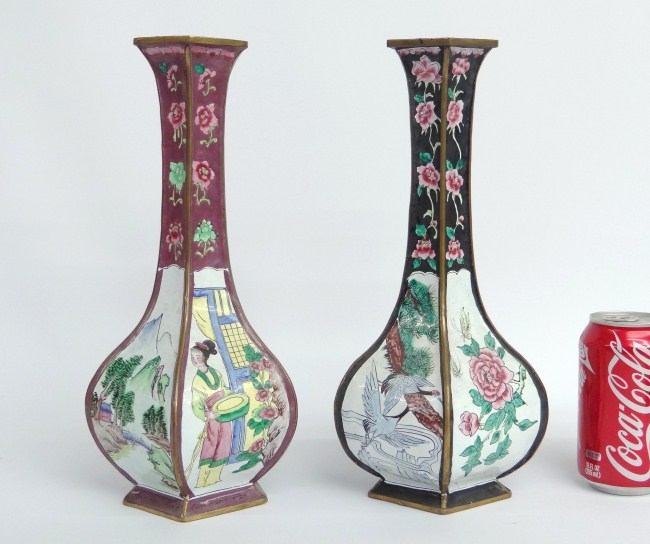 Pair Asian enamel vases. 13'' Ht.