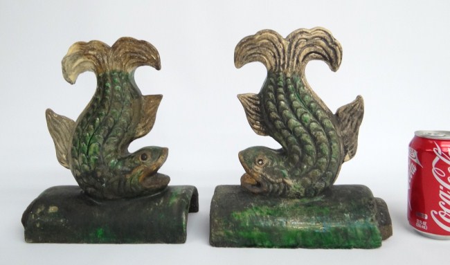 Pair Asian pottery stylized fish