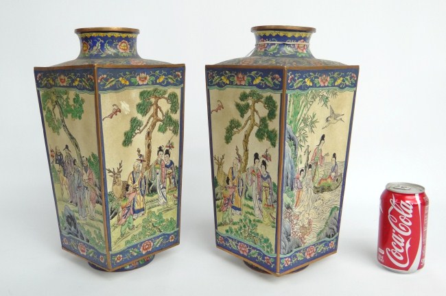 Pair Asian enamel vases. 14 3/4''