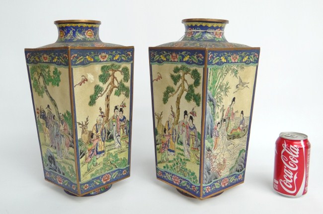 Pair Asian enamel vases 14 3 4  165e0f