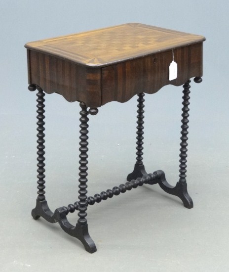 19th c. single drawer spool leg table