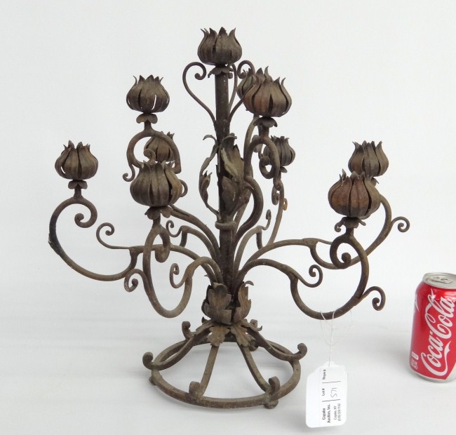 Wrought metal candleabra.