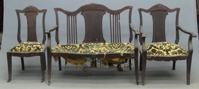 C. 1900 inlaid settee and chairs.