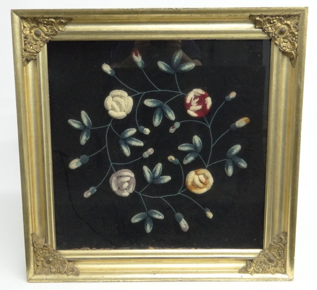 19th c. framed trapunto work. 28 x