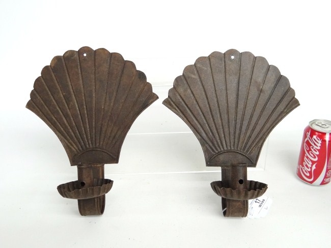 Pair tin fan form sconces. 12''