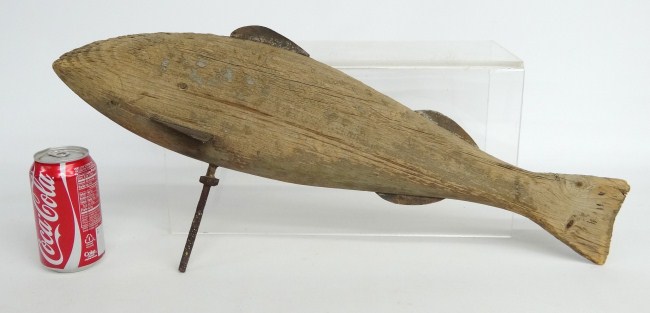 Wooden fish weathervane with tin