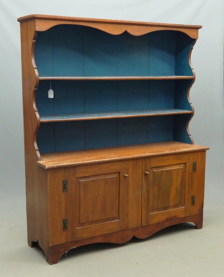 Open top pine pewter cupboard with