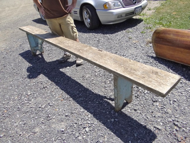 Bootjack bench in blue paint.