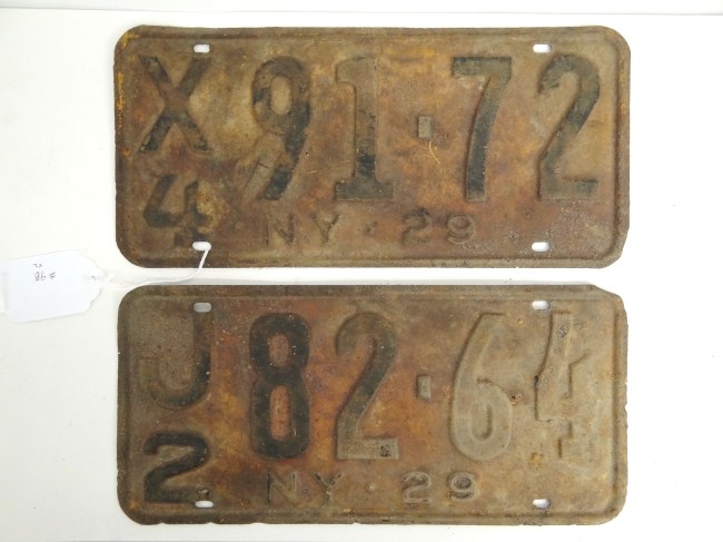 Lot two 1929 NY license plates.