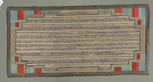 C 1900 s striated hooked rug  165ed7