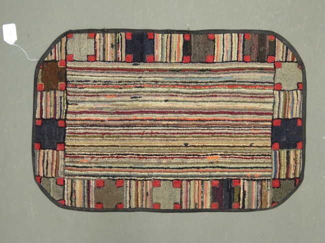 C 1900 s striated hooked rug  165ed8
