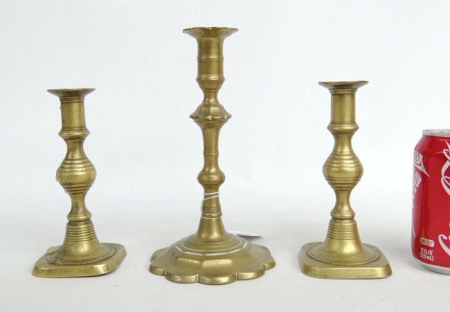 Lot three 18th/19th c. brass candlesticks