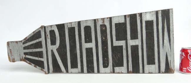 Painted wooden trade sign ''ROADSHOW''.