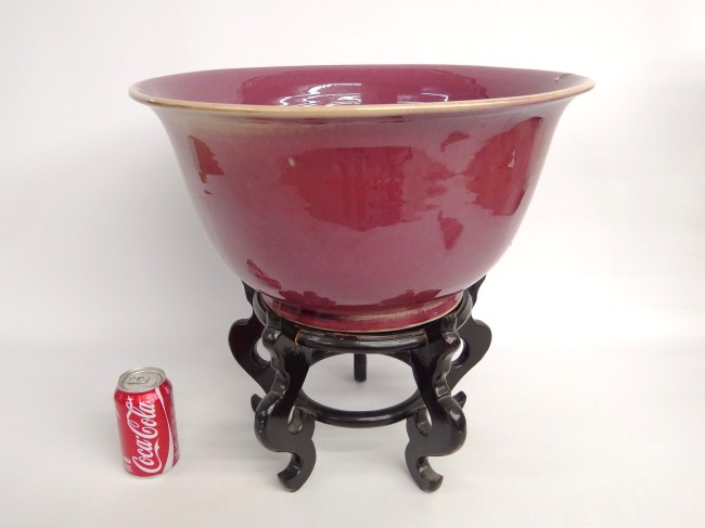 Ox blood bowl on stand. Bowl 18 1/2