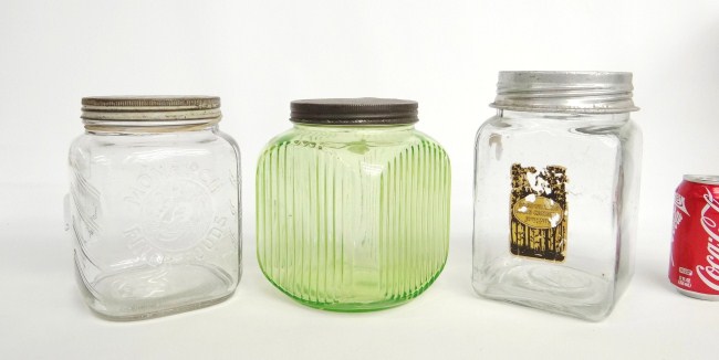 Lot three early glass jars one marked
