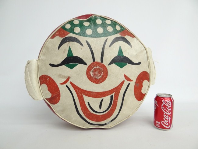 Vintage clown pillow. 16 Diameter.