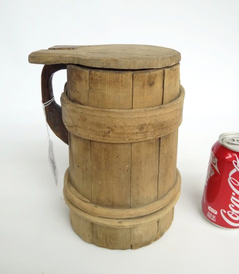 19th c. wooden tankard. 9 1/2''