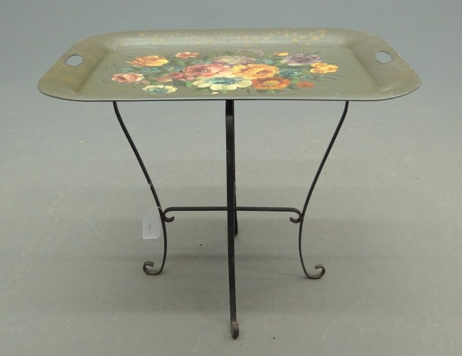 Vintage tole tray on stand. Tray