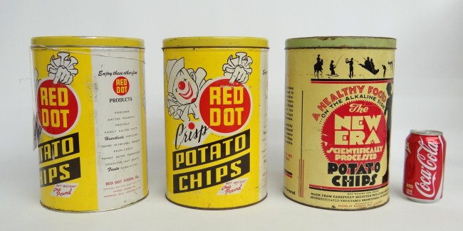 Lot three vintage potato chip containers  165fae