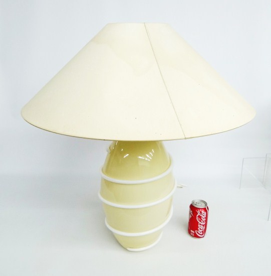 Art glass table lamp with shade.