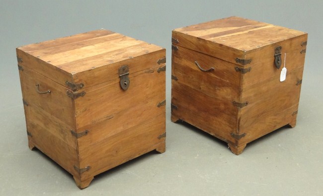 Pair Asian wooden trunks. 19''