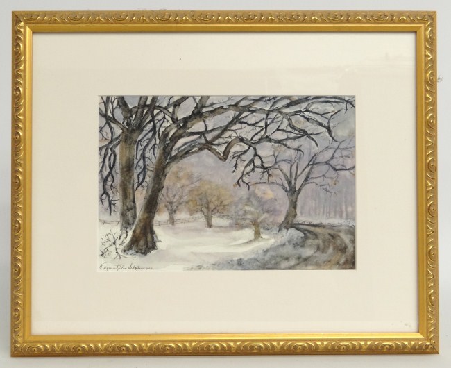 Watercolor winter landscape signed 166012